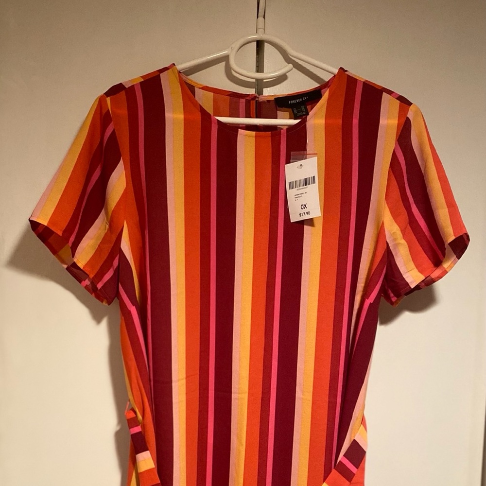 plus size belted striped dress